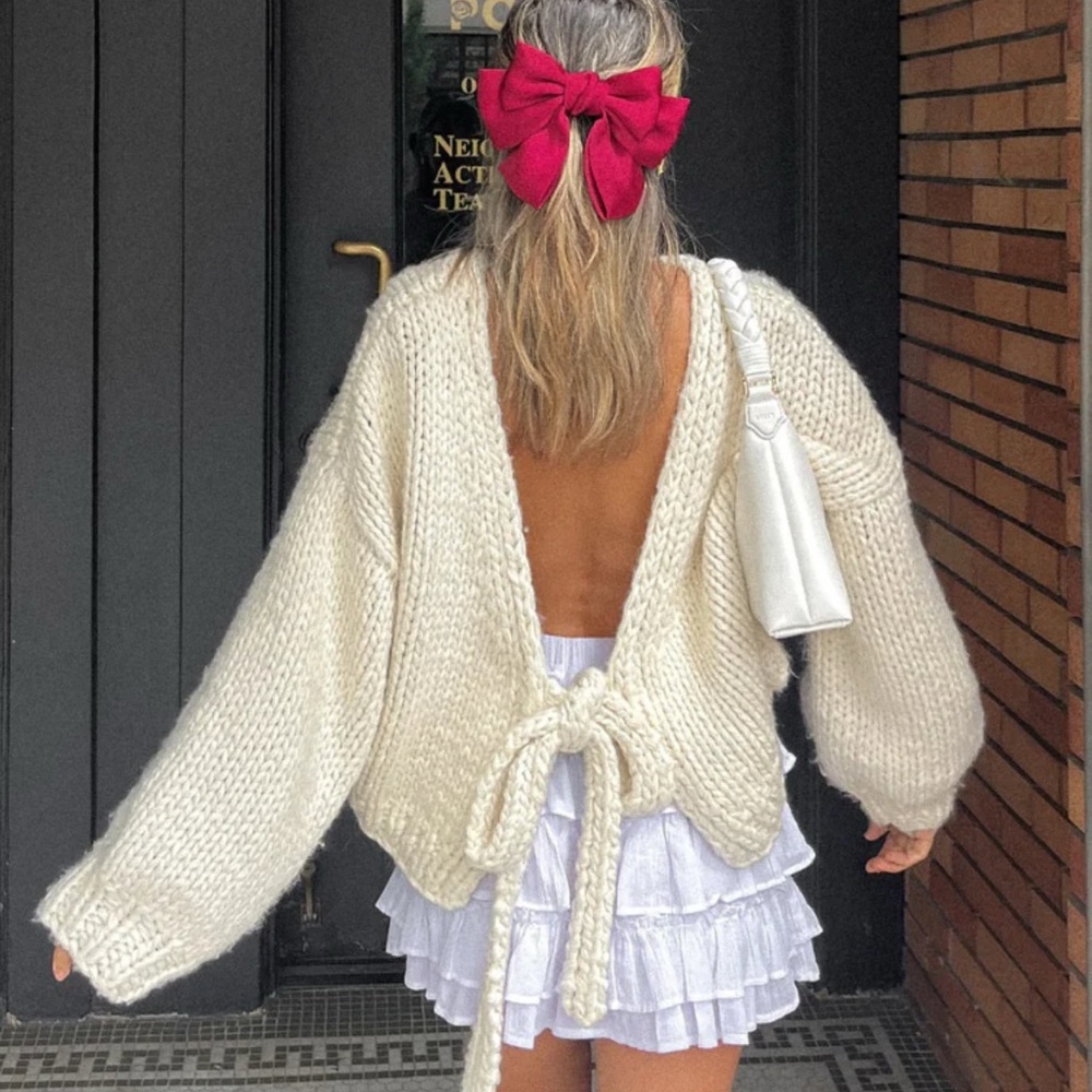 Cream Open-Back Knit Sweater | Beginning Boutique *NWT*